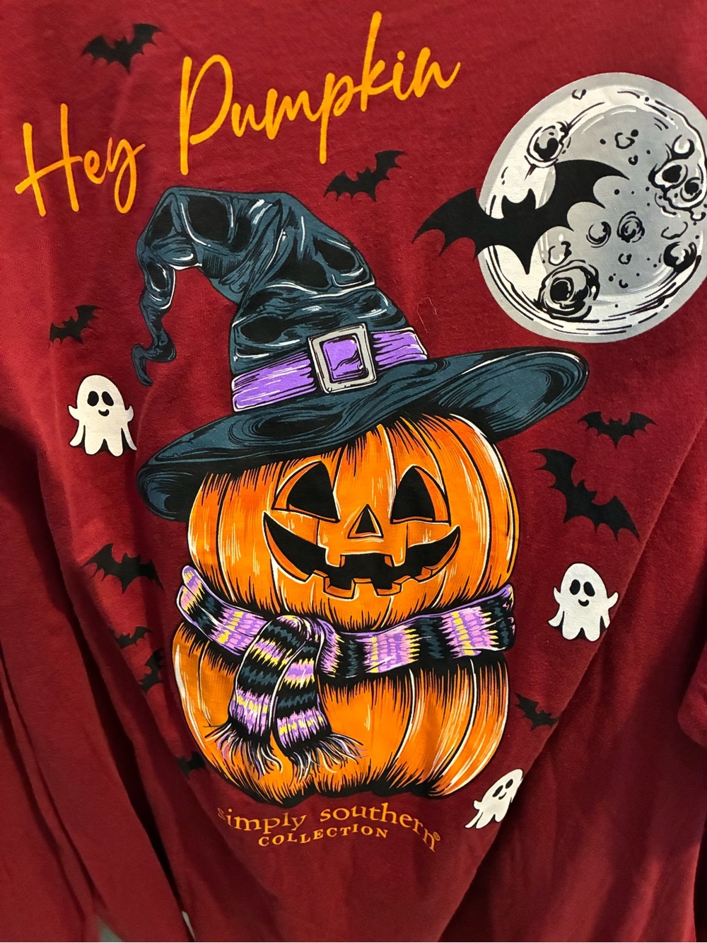 Simply Southern Red Hey Pumpkin Jack-O'-Lantern Graphic Long Sleeve Tee - Picture 3 of 5